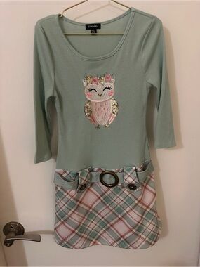 Zunie Girls Sequin Owl Plaid Dress Size 8 Mint Green purchased at Nordstrom